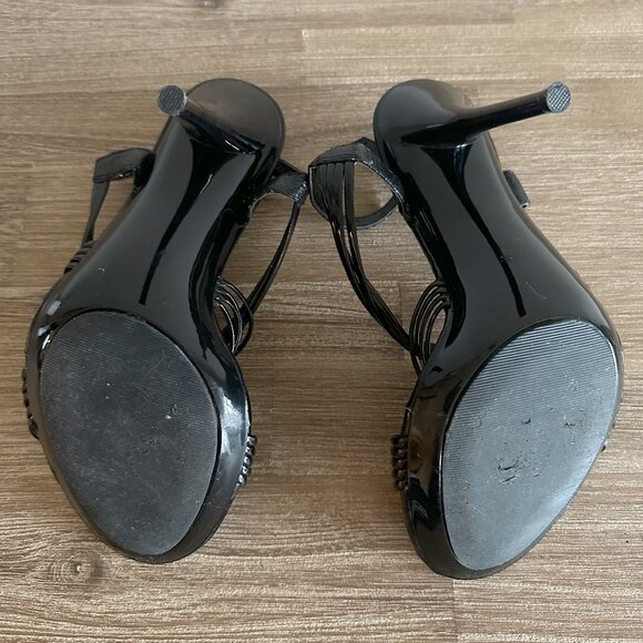 Aldo Strappy High Heel Sandals Womens Size 39 Black Shiny - Picture 6 of 6